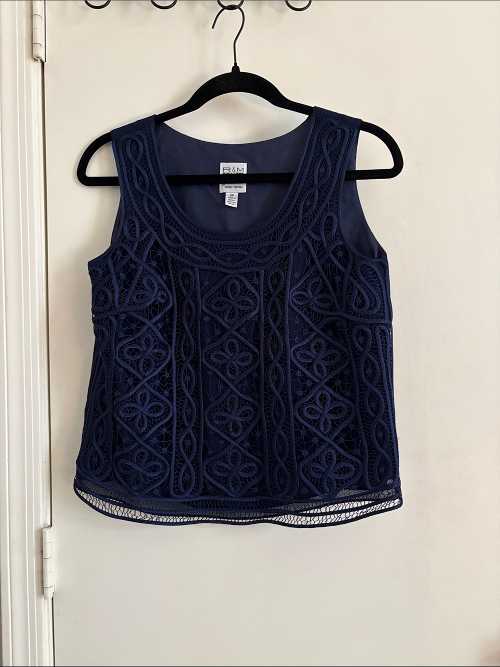 R&M Richards Navy Blue Embroidered Lace Sleeveless Camisole